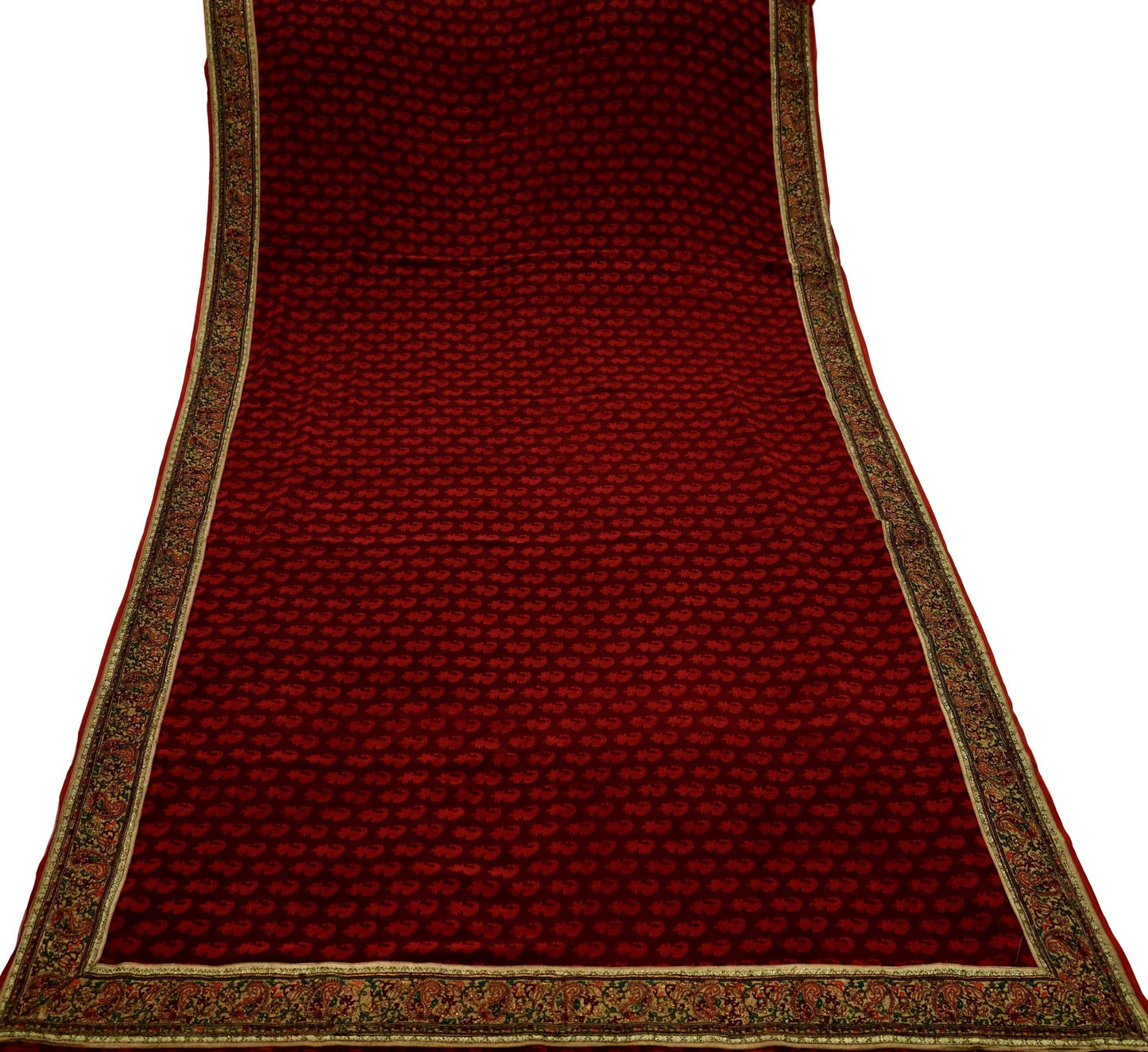 Indian Vintage Maroon Saree Pure Crepe Silk Printed Sari Craft Fabric 5yd Sewing Floral Soft Wrap Dress Making Crafting Quilting Upcycle