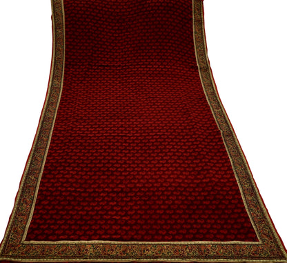 Indian Vintage Maroon Saree Pure Crepe Silk Printed Sari Craft Fabric 5yd Sewing Floral Soft Wrap Dress Making Crafting Quilting Upcycle