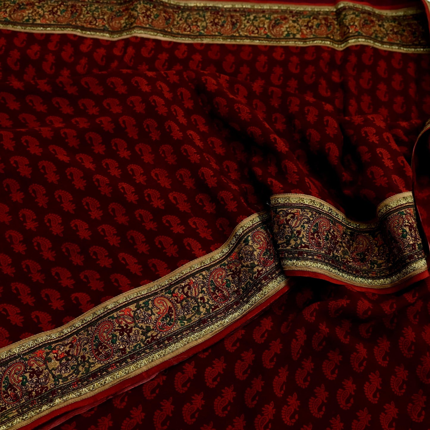 Indian Vintage Maroon Saree Pure Crepe Silk Printed Sari Craft Fabric 5yd Sewing Floral Soft Wrap Dress Making Crafting Quilting Upcycle