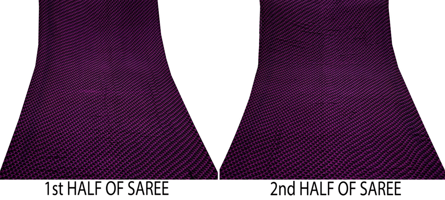 Indian Women Vintage Sari Black & Purple 100% Pure Georgette Silk Printed Saree Sewing 5yd Soft Craft Fabric Dress Making Dress Designing