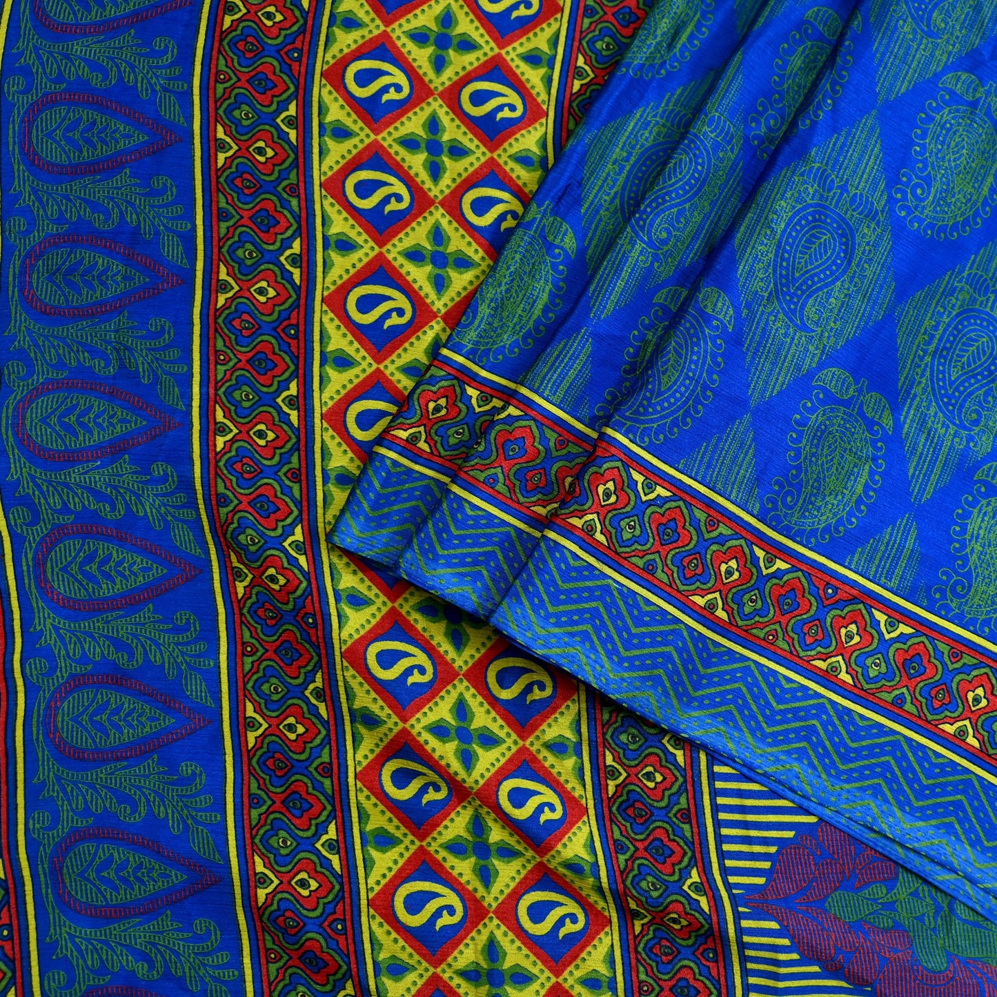 Indian Vintage Blue Saree Moss Crepe Printed Sari 6yd Sewing Paisley Soft Craft Fabric Dressmaking For Crafting Quilting Upcycle Boho
