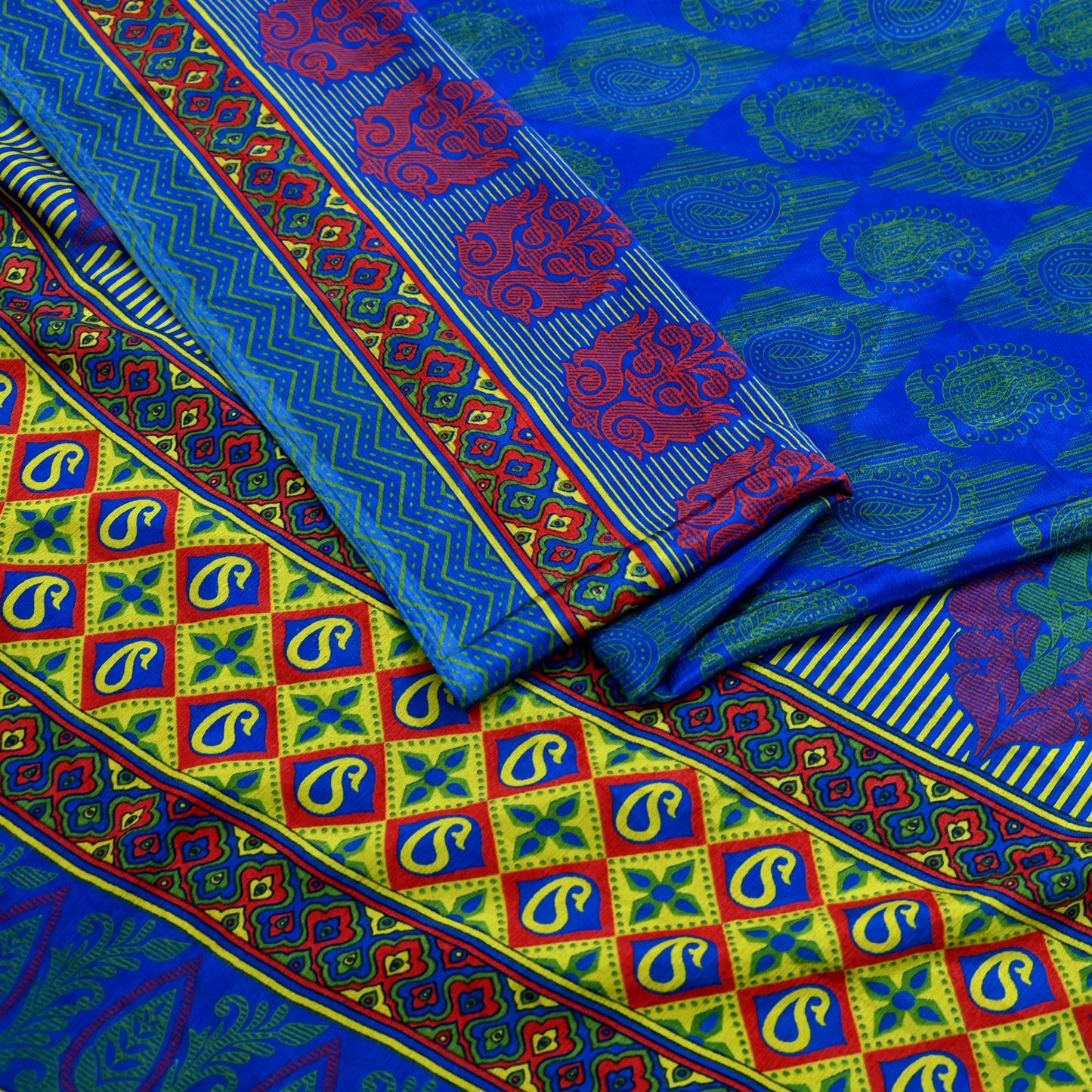 Indian Vintage Blue Saree Moss Crepe Printed Sari 6yd Sewing Paisley Soft Craft Fabric Dressmaking For Crafting Quilting Upcycle Boho