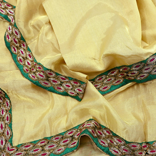 Indian Vintage Heavy Golden Dupatta Tissue Silk Long Stole Hand Embroidered Designer By Sabyasachi Veil Scarves Wedding/Bridal Wear