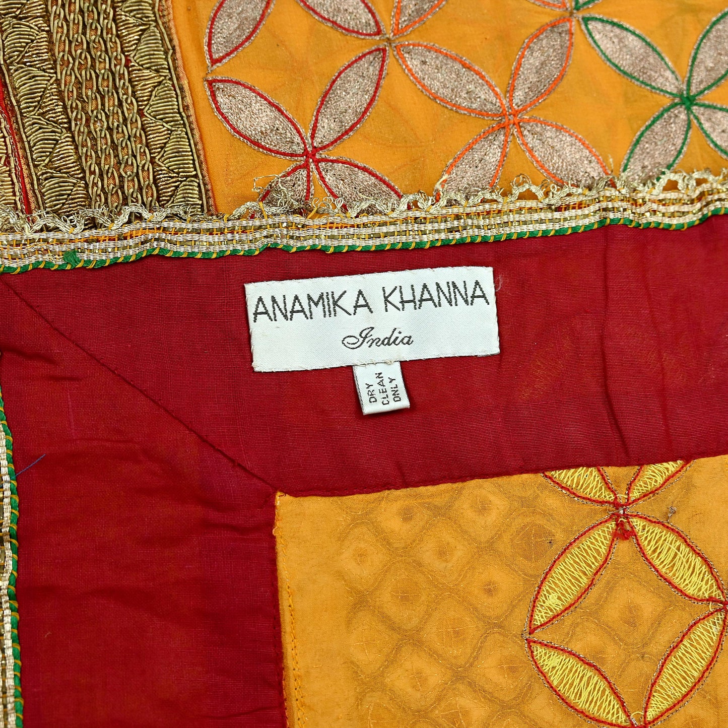 Indian Pre-Owned Heavy Hand Embroidered By Designer Anamika Khanna Dupatta Saffron Pure Georgette Silk  Wedding/Party