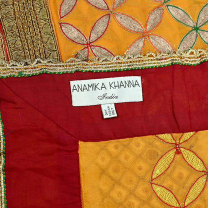 Indian Pre-Owned Heavy Hand Embroidered By Designer Anamika Khanna Dupatta Saffron Pure Georgette Silk  Wedding/Party