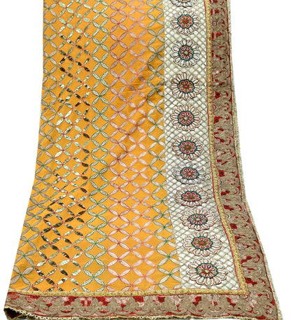 Indian Pre-Owned Heavy Hand Embroidered By Designer Anamika Khanna Dupatta Saffron Pure Georgette Silk  Wedding/Party