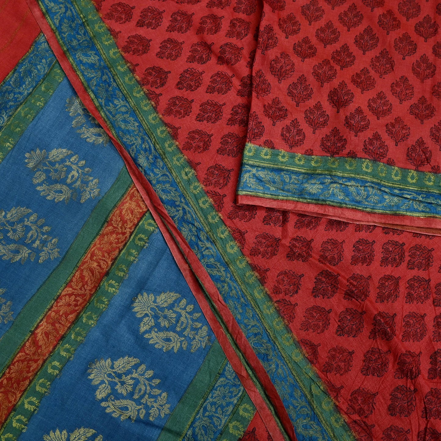 Indian Vintage Heavy Sari Red Pure Khadi Silk Handloom Saree Craft Fabric 5yd Ethnic Wear Dress making For Crafting Quilting