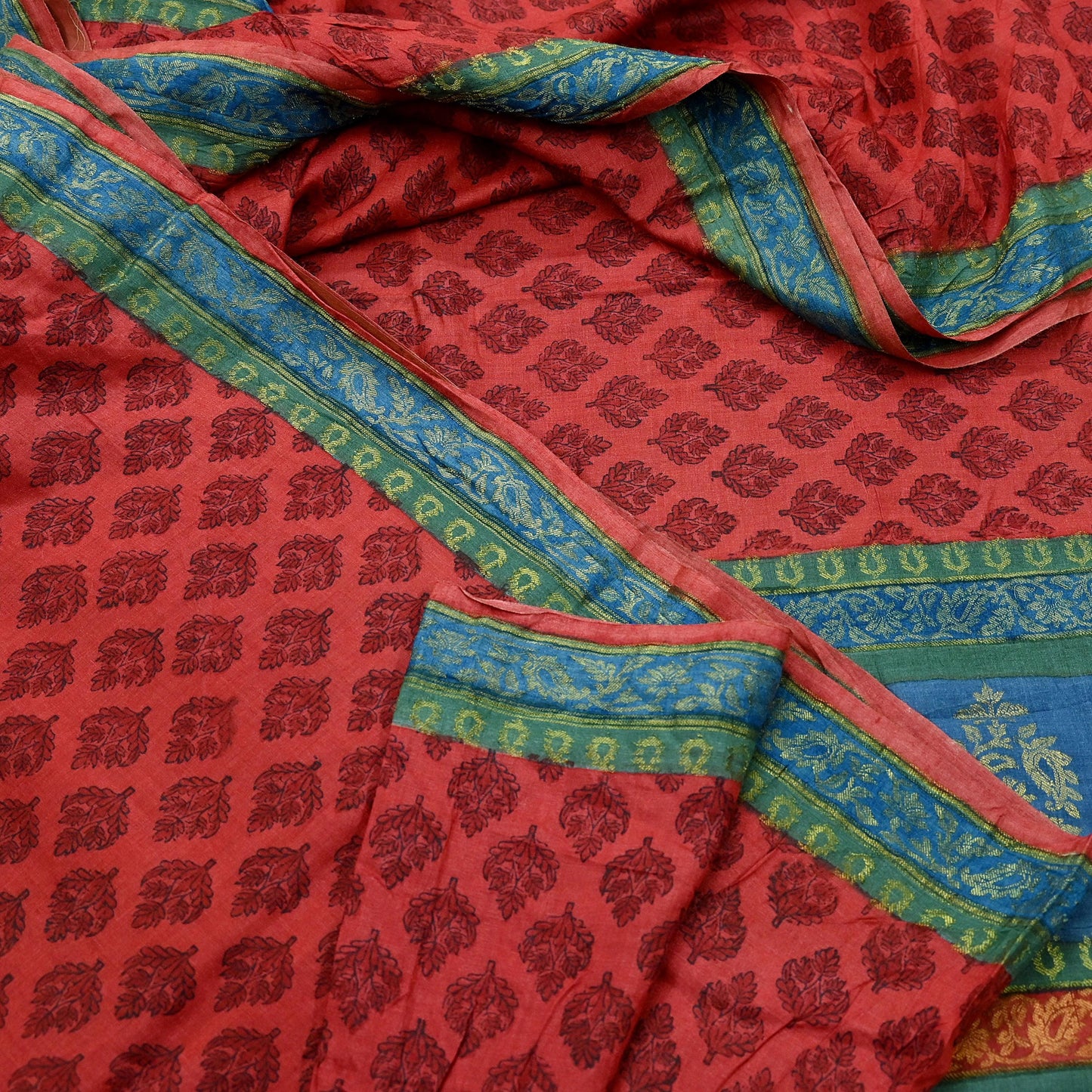 Indian Vintage Heavy Sari Red Pure Khadi Silk Handloom Saree Craft Fabric 5yd Ethnic Wear Dress making For Crafting Quilting