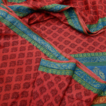 Indian Vintage Heavy Sari Red Pure Khadi Silk Handloom Saree Craft Fabric 5yd Ethnic Wear Dress making For Crafting Quilting