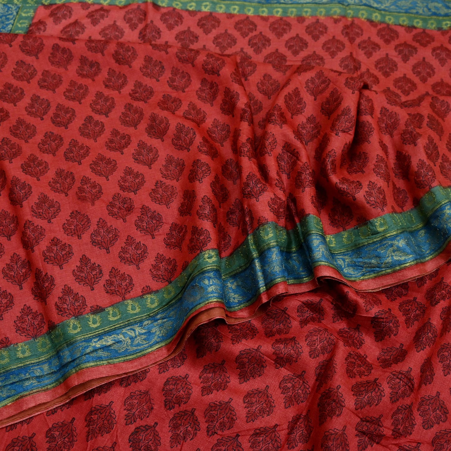 Indian Vintage Heavy Sari Red Pure Khadi Silk Handloom Saree Craft Fabric 5yd Ethnic Wear Dress making For Crafting Quilting