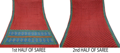 Indian Vintage Heavy Sari Red Pure Khadi Silk Handloom Saree Craft Fabric 5yd Ethnic Wear Dress making For Crafting Quilting