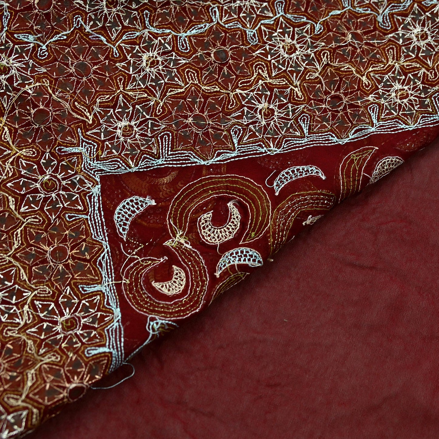 Indian Vintage Heavy Sari Maroon Pure Georgette Silk Hand Beaded Sarees Craft Fabric 5Yd Sewing Soft Ethnic Wedding Sarees Dress making