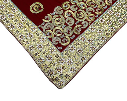 Indian Vintage Heavy Sari Maroon Pure Georgette Silk Hand Beaded Sarees Craft Fabric 5Yd Sewing Soft Ethnic Wedding Sarees Dress making