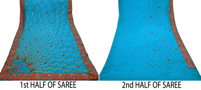 Indian Vintage Heavy Sarees Blue Pure Georgette Silk Hand Embroidered Sari Fabric 5Yd Sewing Ethnic Zardozi/dabka zari Wedding sarees