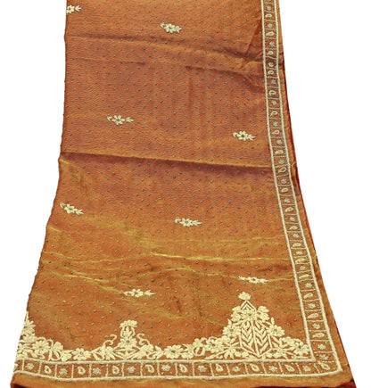 Indian Vintage Heavy Golden Dupatta Pure Tissue Silk Long Stole Hand Embroidered Scarves Zari Zardozi/Dabka