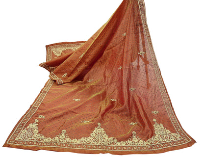 Indian Vintage Heavy Golden Dupatta Pure Tissue Silk Long Stole Hand Embroidered Scarves Zari Zardozi/Dabka