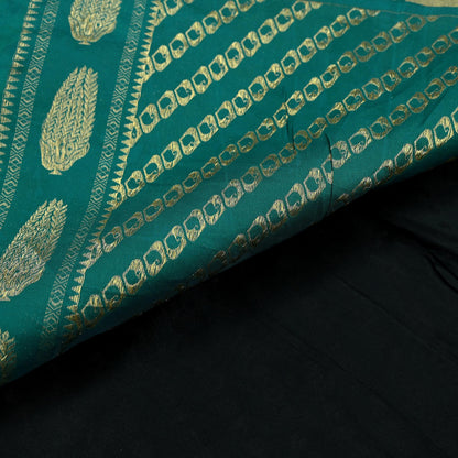 Indian Vintage Sari Black & Green Pure Silk Hand Woven Sarees Craft Fabric 5Yd Ethnic Dress Making Crafting Upcycle Quilting Zari Border
