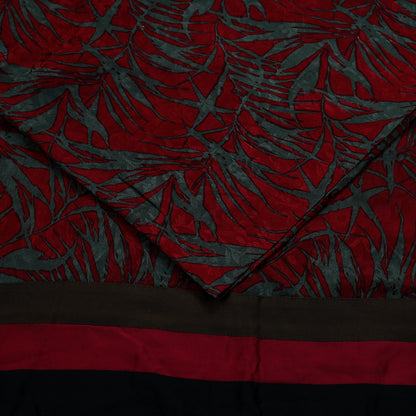 Indian Vintage Maroon & Gray Sarees Moss Crepe Printed Sari 5yd Sewing Floral Soft Craft Fabric DressMaking For Crafting Quilting Upcycle