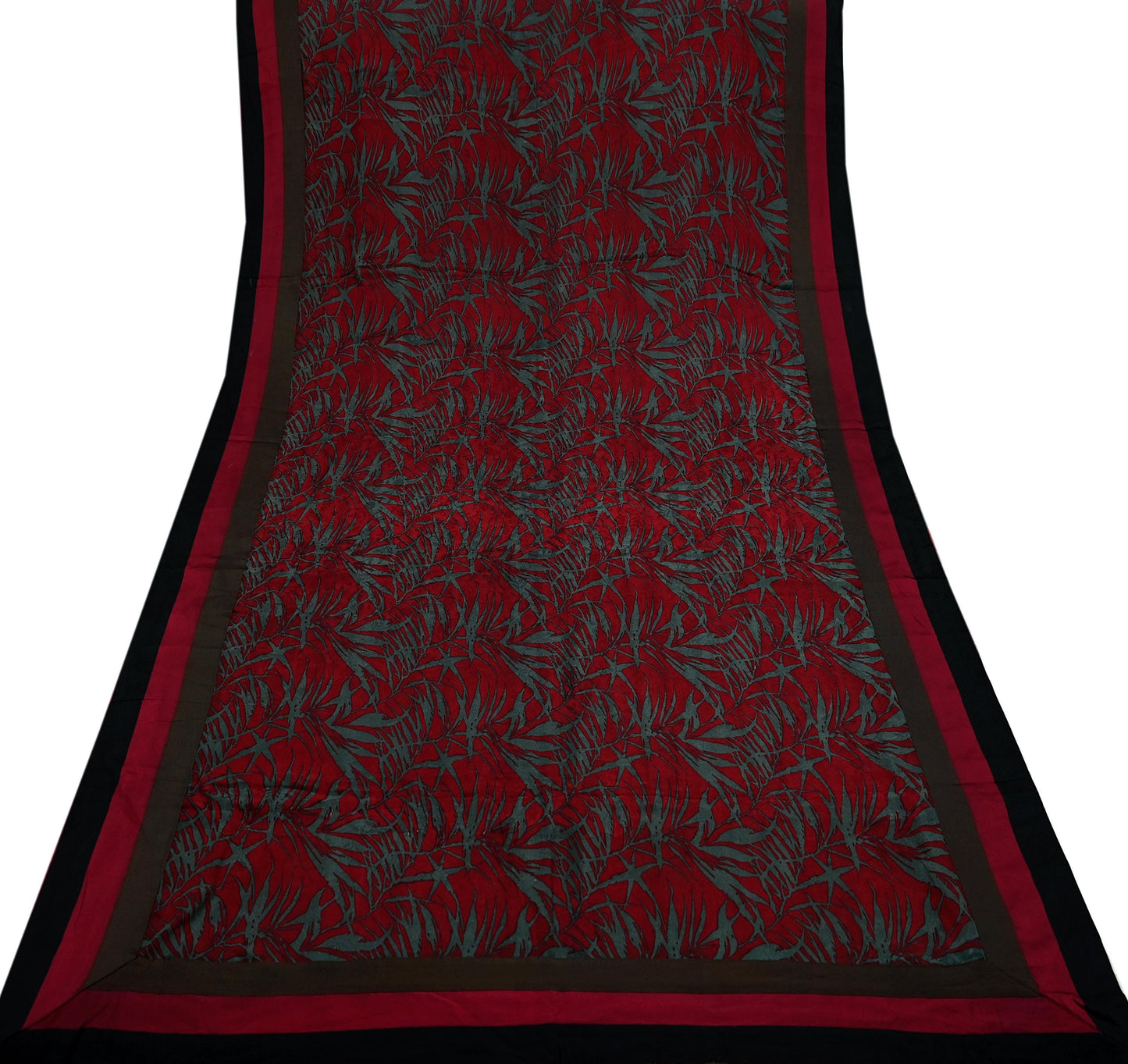Indian Vintage Maroon & Gray Sarees Moss Crepe Printed Sari 5yd Sewing Floral Soft Craft Fabric DressMaking For Crafting Quilting Upcycle