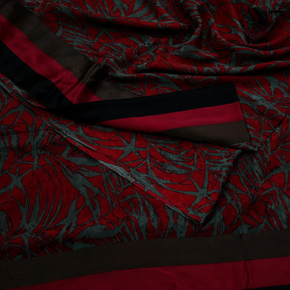 Indian Vintage Maroon & Gray Sarees Moss Crepe Printed Sari 5yd Sewing Floral Soft Craft Fabric DressMaking For Crafting Quilting Upcycle