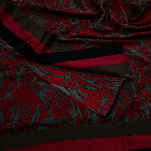 Indian Vintage Maroon & Gray Sarees Moss Crepe Printed Sari 5yd Sewing Floral Soft Craft Fabric DressMaking For Crafting Quilting Upcycle