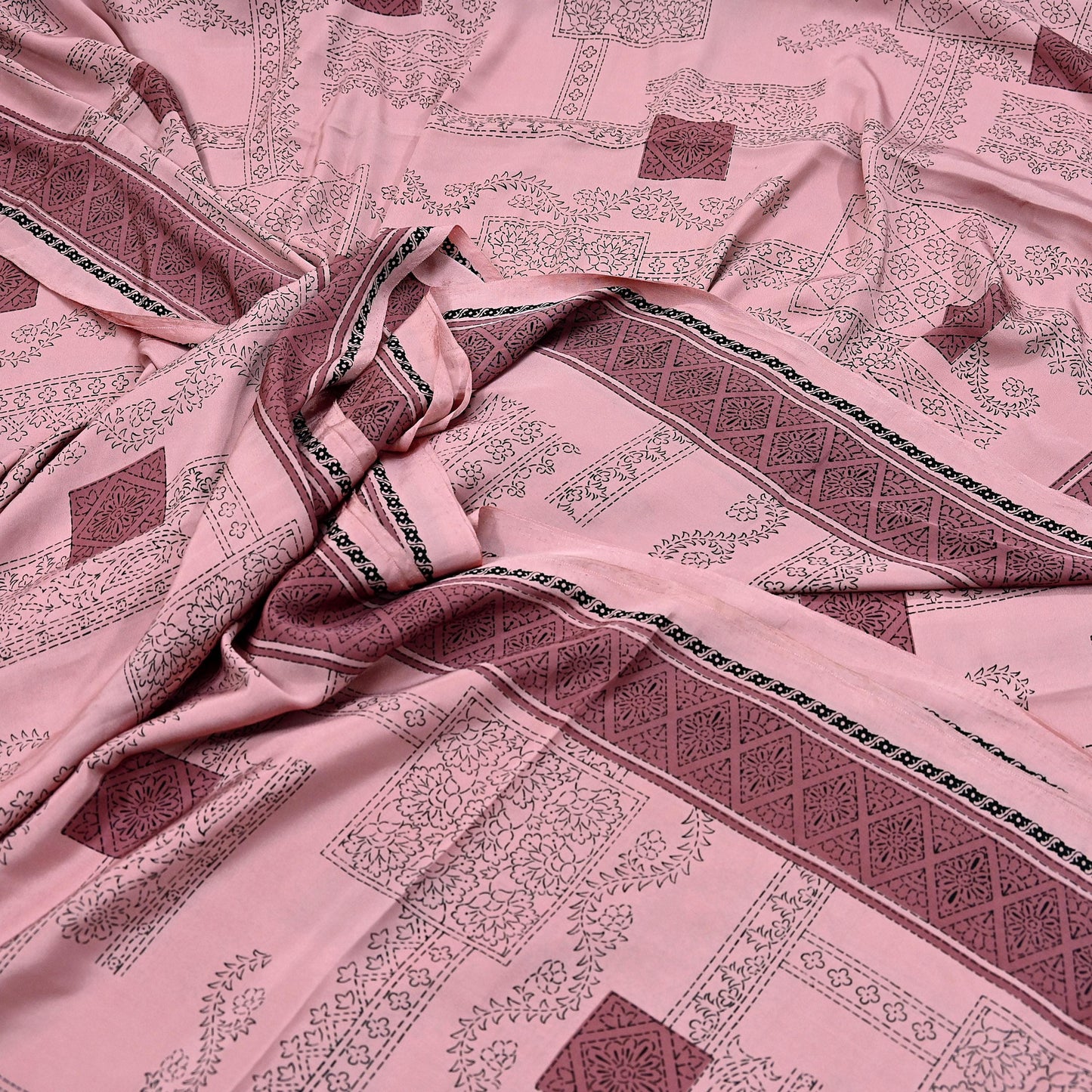 Indian Vintage Sari Pink Moss Crepe Printed Sarees 5yd Craft Fabric Sewing Floral Soft Dress making Quilting Crafting Upcycle Used
