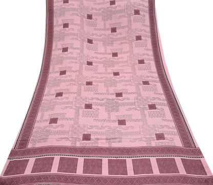 Indian Vintage Sari Pink Moss Crepe Printed Sarees 5yd Craft Fabric Sewing Floral Soft Dress making Quilting Crafting Upcycle Used