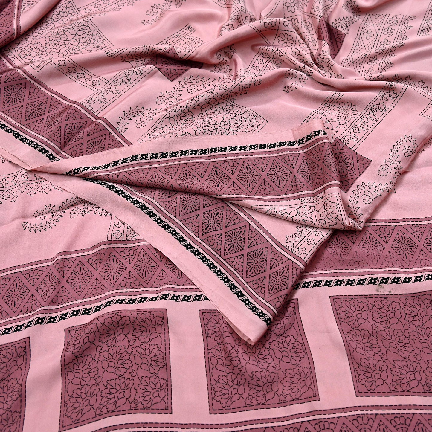 Indian Vintage Sari Pink Moss Crepe Printed Sarees 5yd Craft Fabric Sewing Floral Soft Dress making Quilting Crafting Upcycle Used