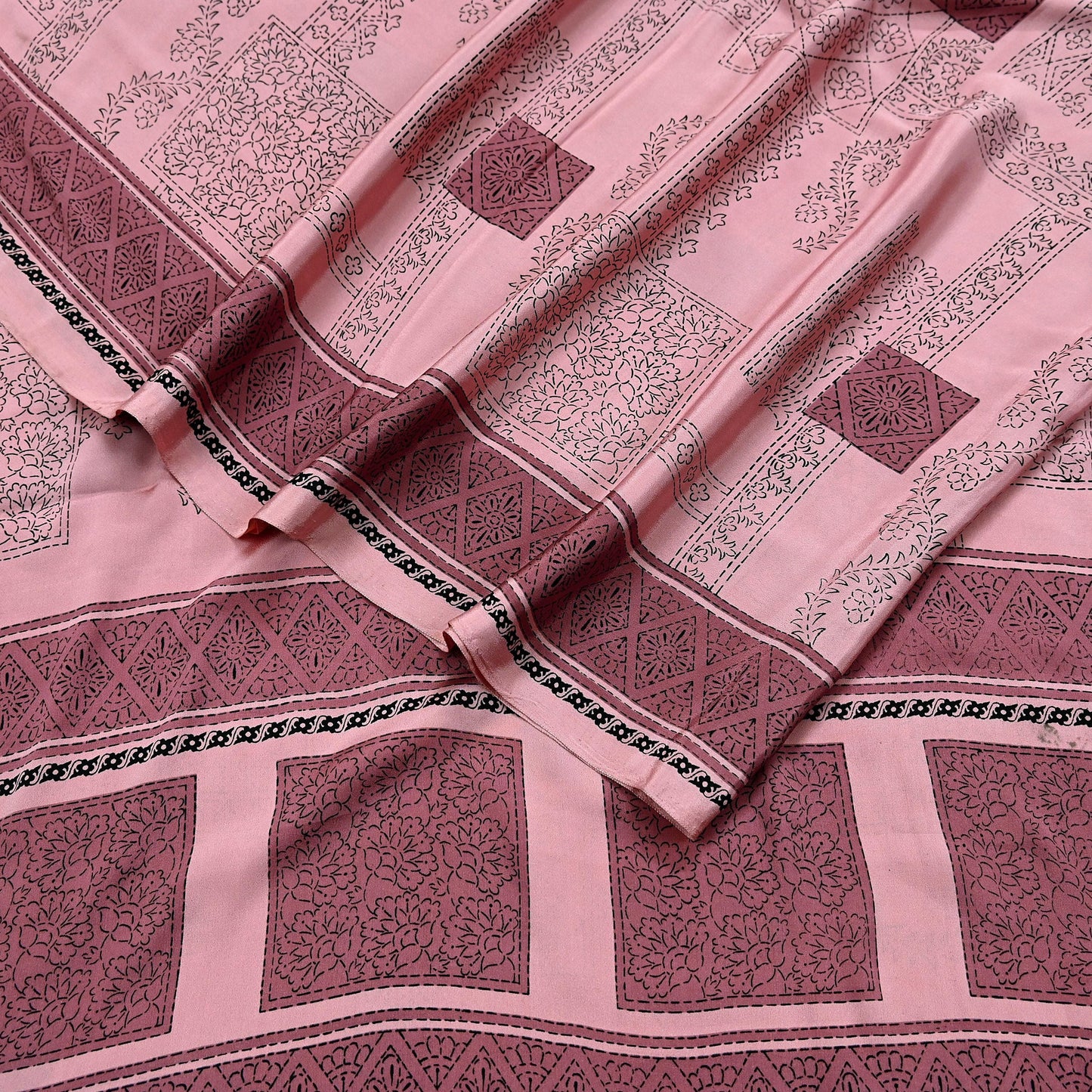 Indian Vintage Sari Pink Moss Crepe Printed Sarees 5yd Craft Fabric Sewing Floral Soft Dress making Quilting Crafting Upcycle Used