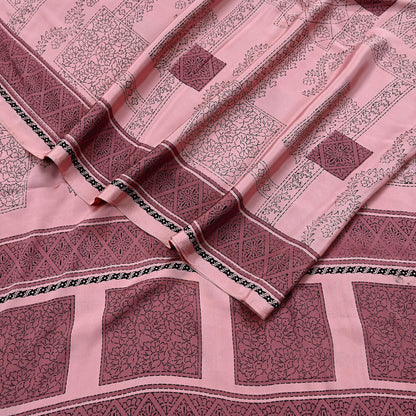 Indian Vintage Sari Pink Moss Crepe Printed Sarees 5yd Craft Fabric Sewing Floral Soft Dress making Quilting Crafting Upcycle Used