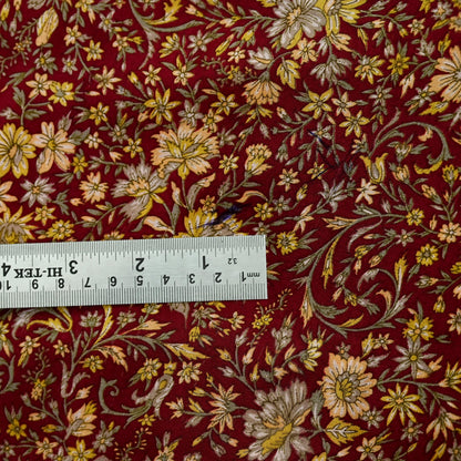 Indian Vintage Maroon Saree Pure Crepe Silk Printed Sari 5yd Sewing Floral Soft Craft Fabric Ethnic Wrap Dress making For Crafting Quilting