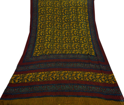 Indian Vintage Sari Green & Maroon Pure Georgette Silk Printed Sarees 5Yd Craft Fabric Sewing Soft Dress Making Floral Quilting Used Upcycle