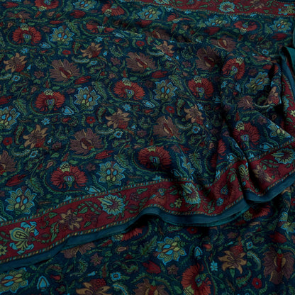 Indian Vintage Sari Green Pure Chiffon Silk Printed Sarees Craft Fabric Sewing 5Yard Soft Light Sari Dress Making Quilting Upcycle Crfating