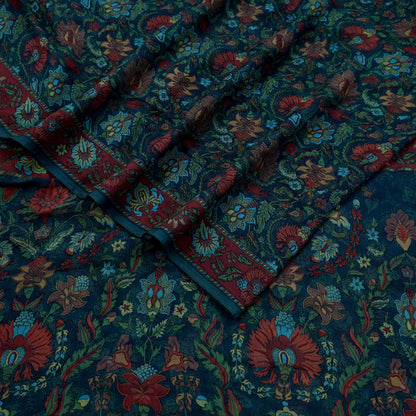 Indian Vintage Sari Green Pure Chiffon Silk Printed Sarees Craft Fabric Sewing 5Yard Soft Light Sari Dress Making Quilting Upcycle Crfating