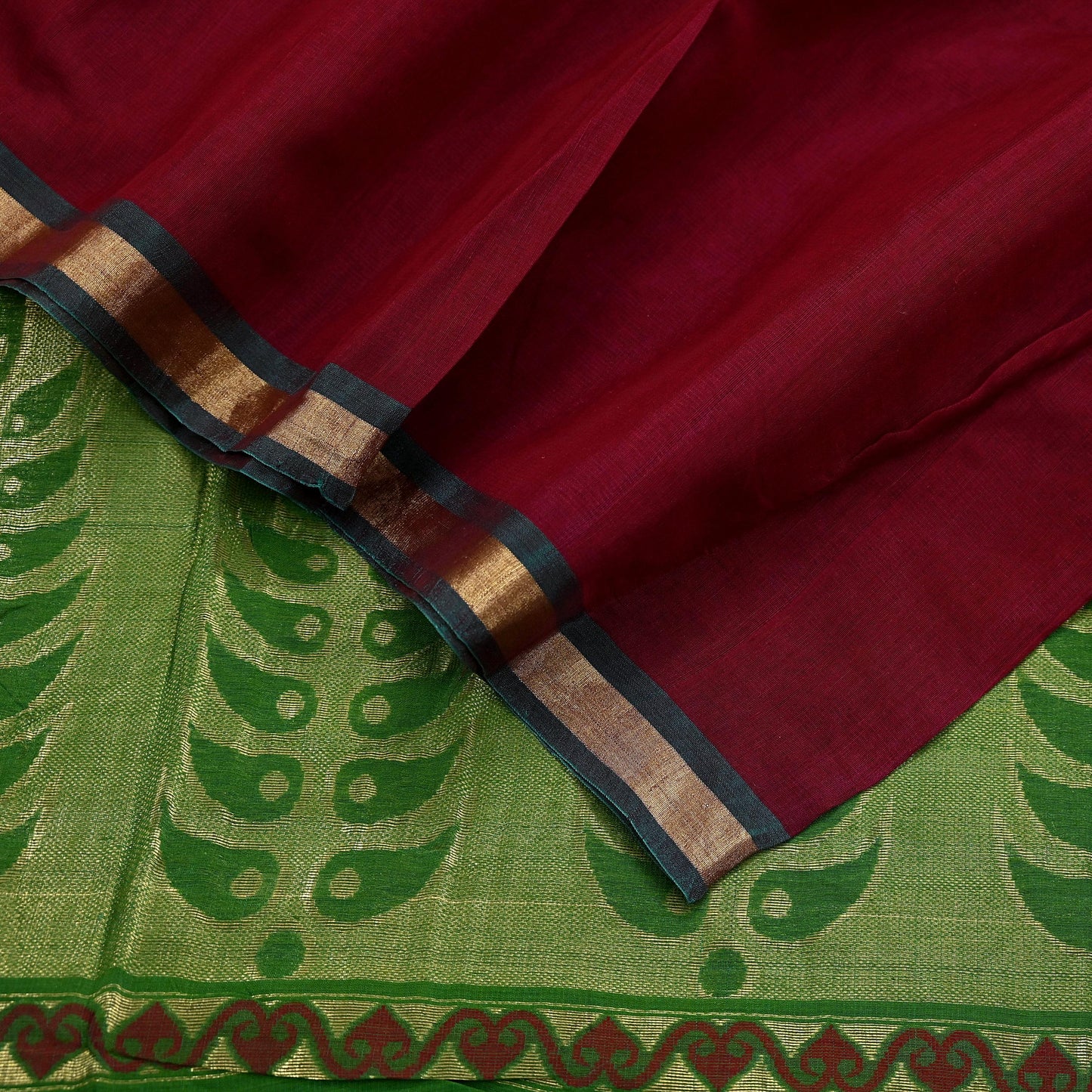 Indian Vintage Dupatta Green & maroon Long Stole Printed Woven Pure Chanderi Silk Indian Scarves Veil Golden Zari Soft Fringes