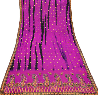 Indian Vintage Dupatta Purple & Black Pure Georgette silk Long Stole Embroidered Tie-Dye Scarves Stole Veil Wrap Sequins Zari