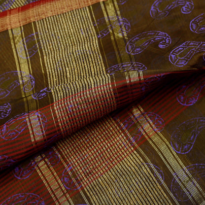 Indian Vintage Dupatta Long Stole Woven Block Painted Pure Chanderi Silk Indian Scarves Veil Golden Zari Floral Design For her