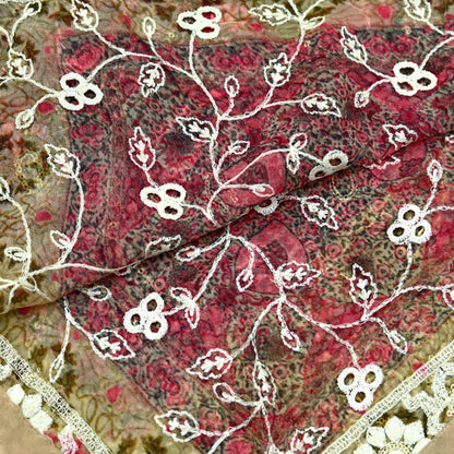 Indian Vintage Dupatta Beige & Pink Pure Georgette silk Long Stole Embroidered Scarves Stole Veil Wrap Sequins Zari