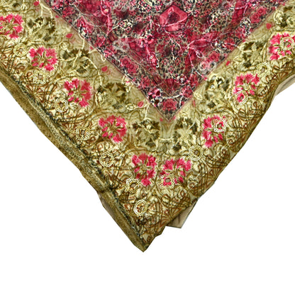 Indian Vintage Dupatta Beige & Pink Pure Georgette silk Long Stole Embroidered Scarves Stole Veil Wrap Sequins Zari
