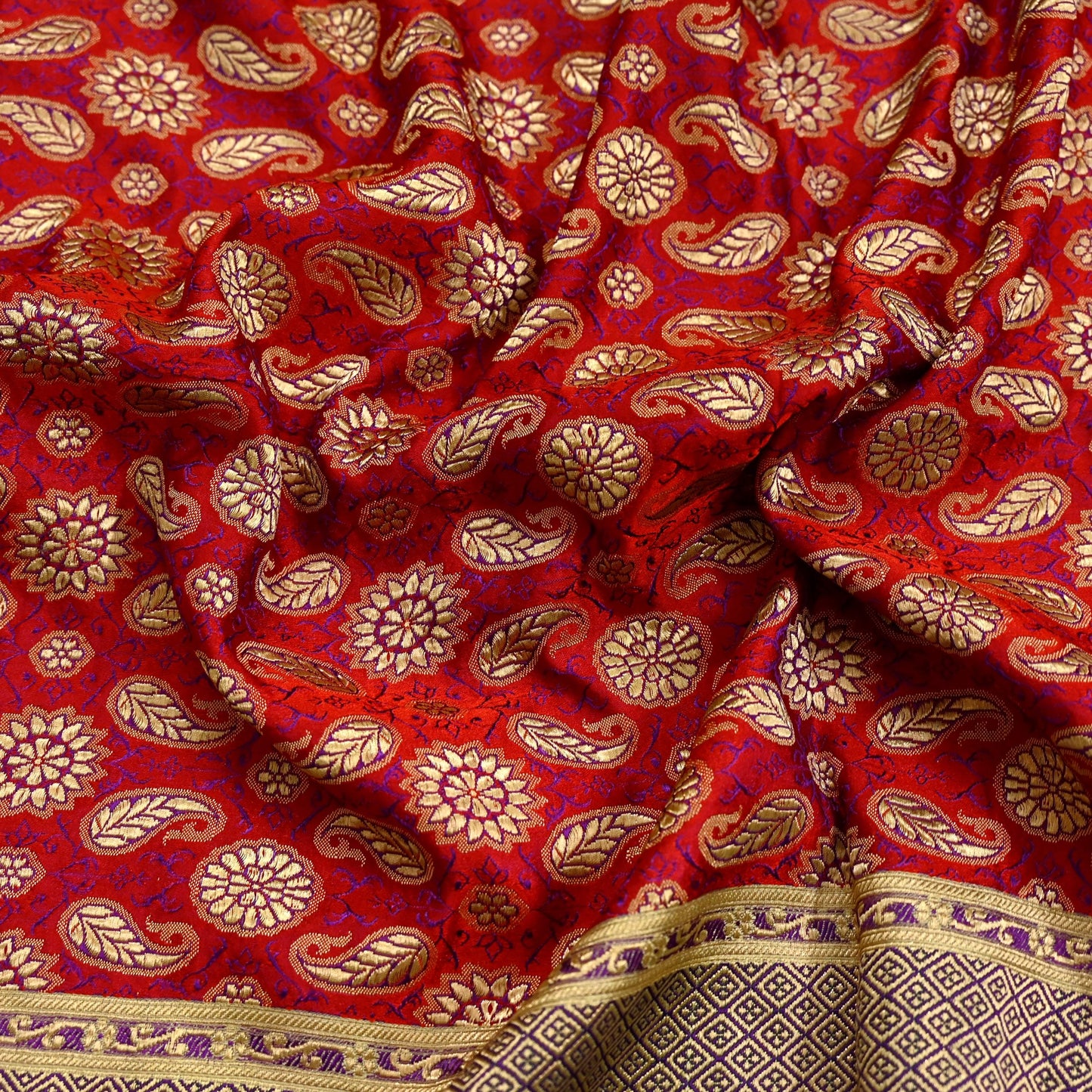 Indian Vintage Red & Green Dupatta Long Stole Pure Satin silk Woven Brocade Banarasi Scarves Veil Scarf Wrap Hippie Boho Soft Floral Zari