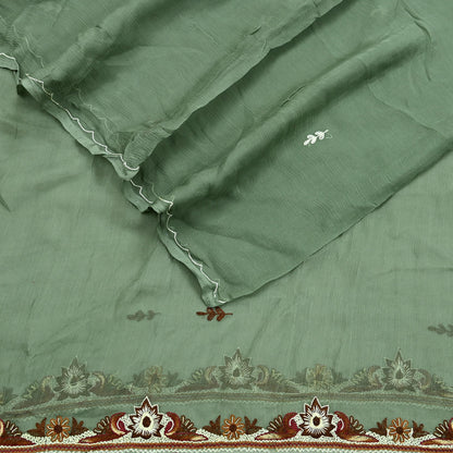 Indian Vintage Green Dupatta Pure Chiffon silk Long Stole Hand Embroidered Scarves Floral Design Stole Veil Wrap