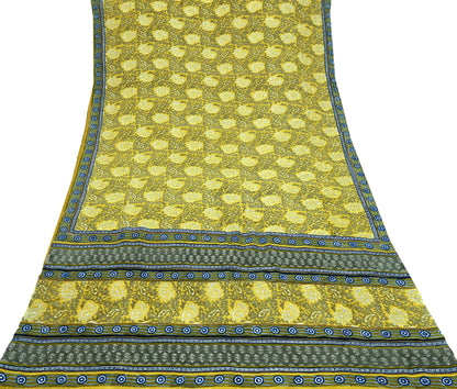 Indian Vintage Sari Gray & Yellow Pure Crepe Silk Hand Embroidered Saree 6yd Sewing Floral Craft Sequins Dress making Crafting Quilting
