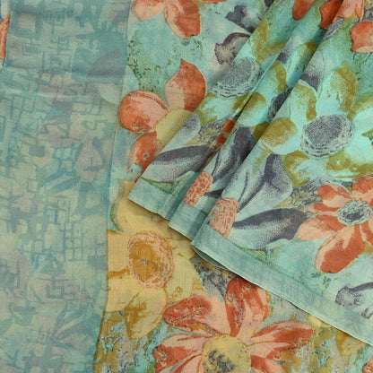 Indian Vintage Sari Green Pure Georgette Silk Printed Sarees Craft Fabric Sewing 6Yd Soft Sari Dress Making Crafting Quilting Upcycle