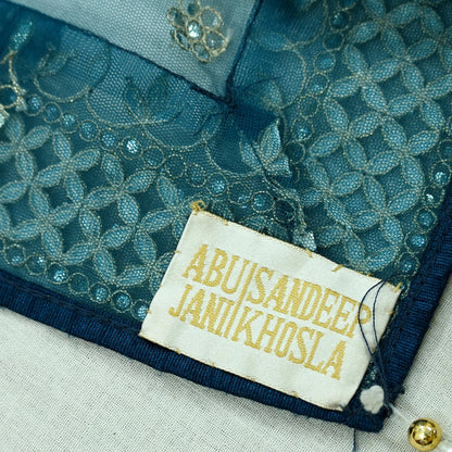 Indian Pre-owned Heavy Dupatta Blue Net Long Stole Hand Embroidered By Designer Abu Jani Scarves Bridal Veil