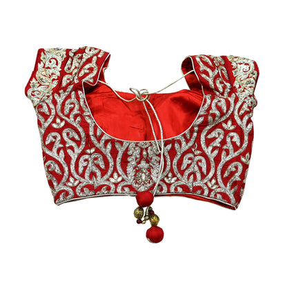 Indian Pre-owned Heavy Red & Orange Pure Chanderi Silk/Net Hand Embroidered Lehenga 3pcs Set By Designer Sabyasachi Bridal Wear With Blouse