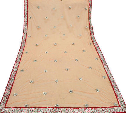 Indian Pre-owned Heavy Wedding Dupatta Orange Net Long Stole Hand Embroidered By Designer Sabyasachi Scarves Zardozi Bridal Veil