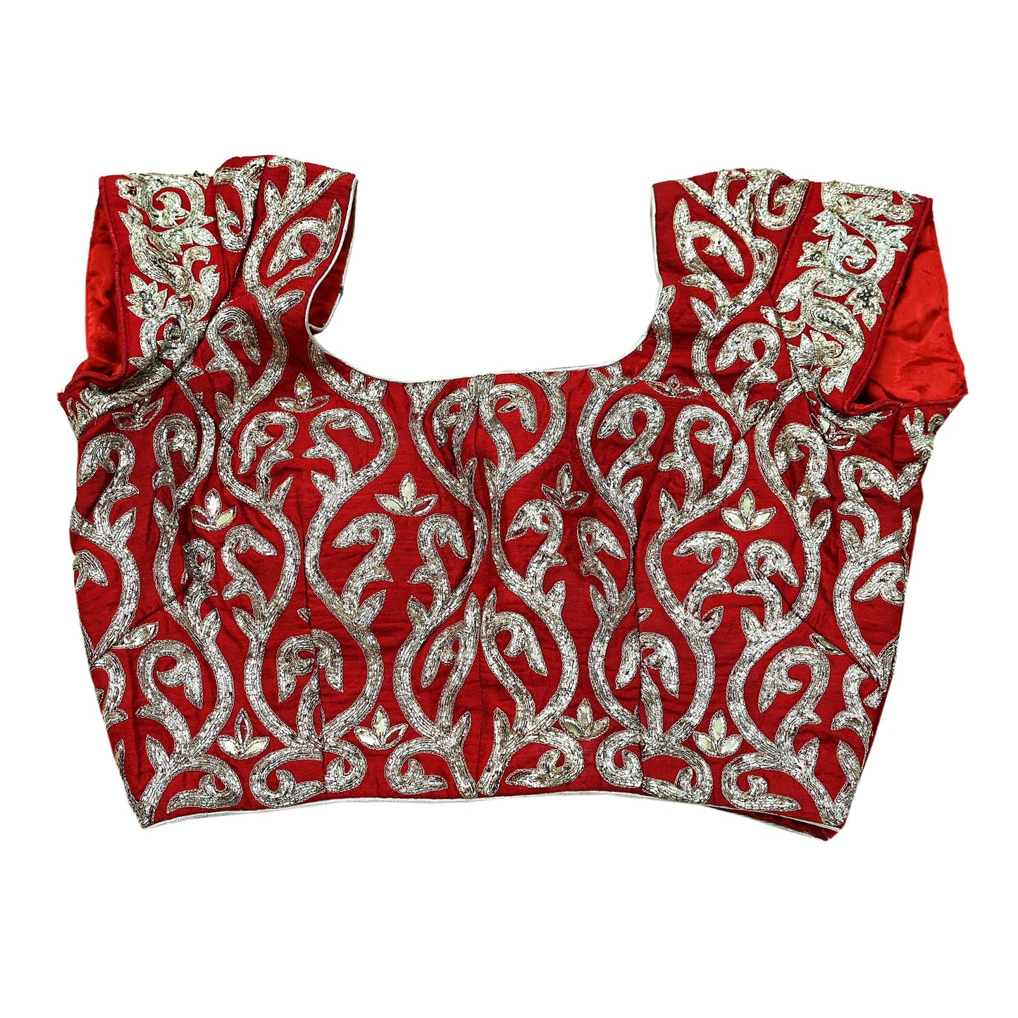 Indian Pre-owned Heavy Red Hand Embroidered By Designer Sabyasachi Padded Blouse/Top/Crop M Size Party wear Bollywood