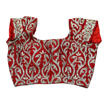 Indian Pre-owned Heavy Red Hand Embroidered By Designer Sabyasachi Padded Blouse/Top/Crop M Size Party wear Bollywood