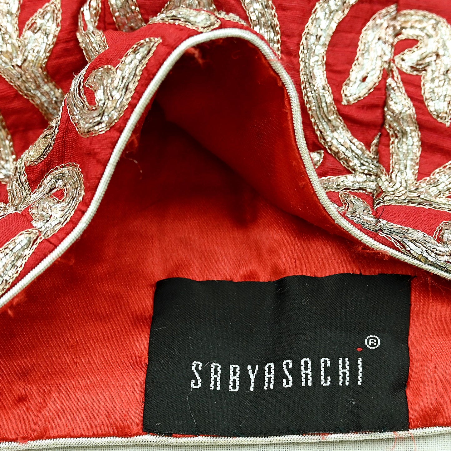 Indian Pre-owned Heavy Red Hand Embroidered By Designer Sabyasachi Padded Blouse/Top/Crop M Size Party wear Bollywood