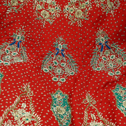 Indian Pre-owned Heavy Wedding Hand Embroidered Designer By Anamika Khanna Lehenga/Skirt Bridal Wear Red Pure Satin Silk